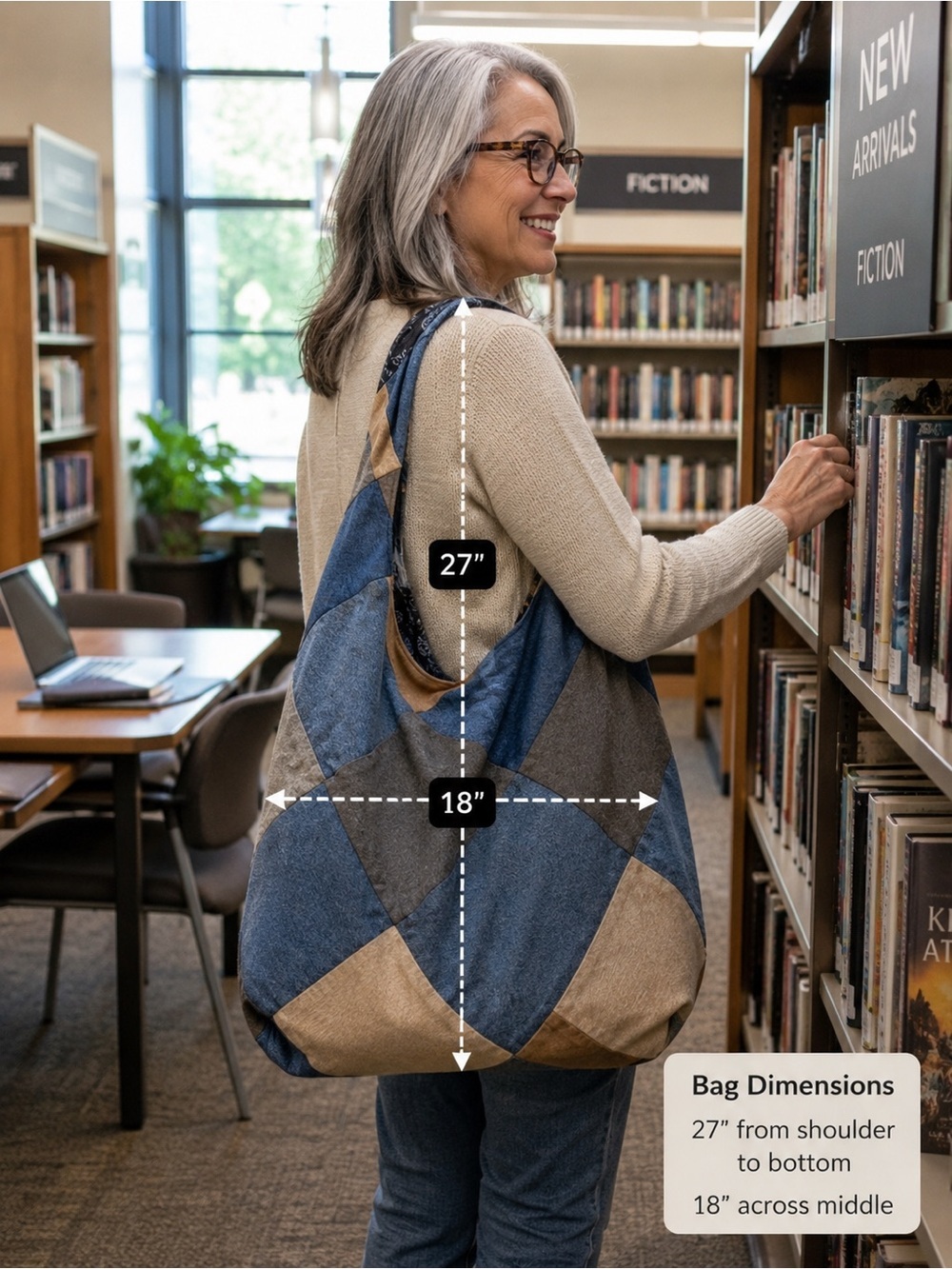 Upcycled Patchwork Blue and Brown Shoulder Tote